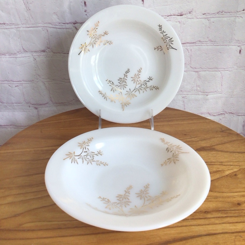 Vintage Federal Glass Golden Bamboo Rim Soup Bowls - Set of 2
